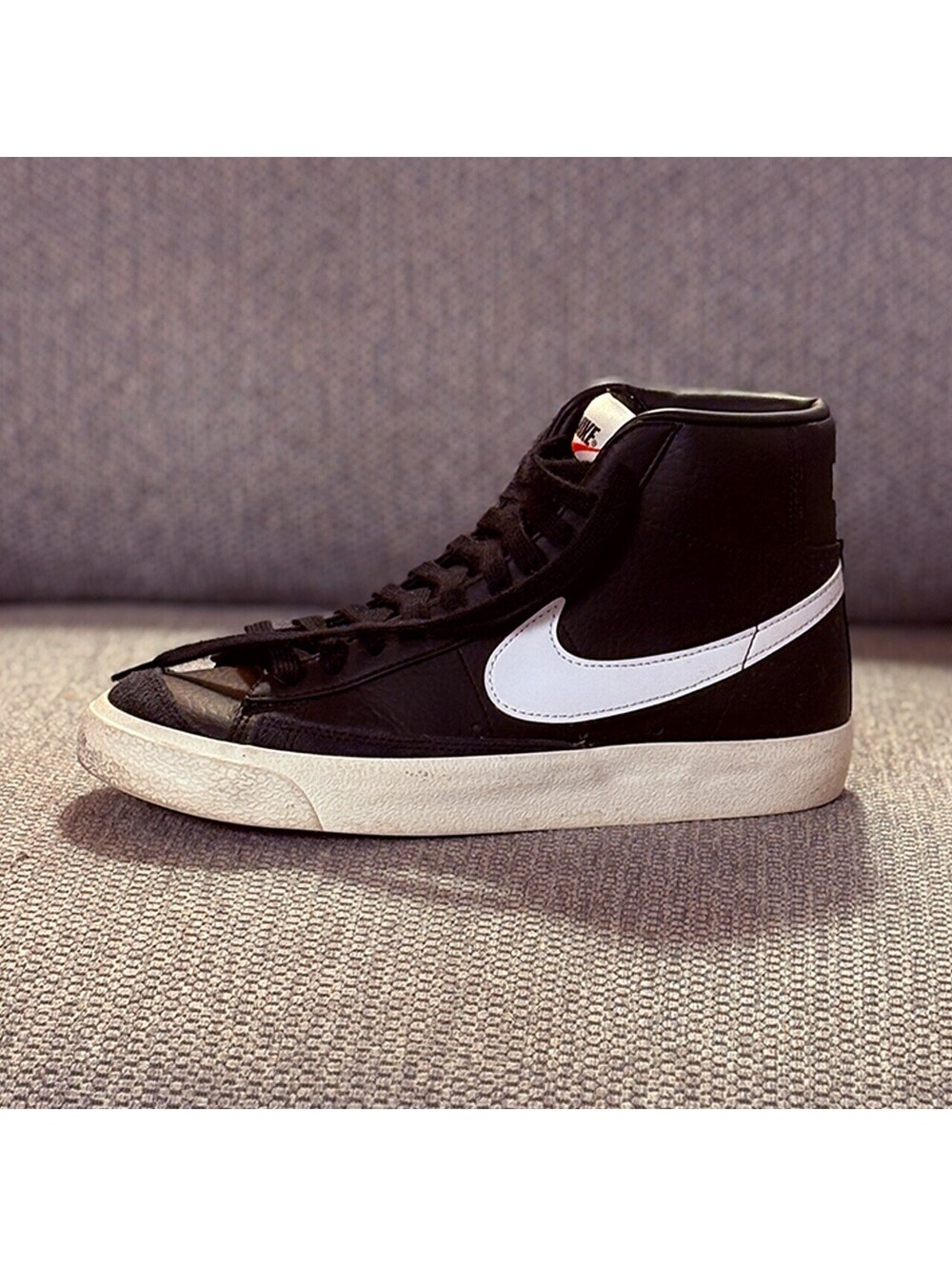 Nike Blazer Mid Black Leather Sneakers with White Swoosh